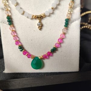 Collier Alina 3 - Rose/vert, Acier doré